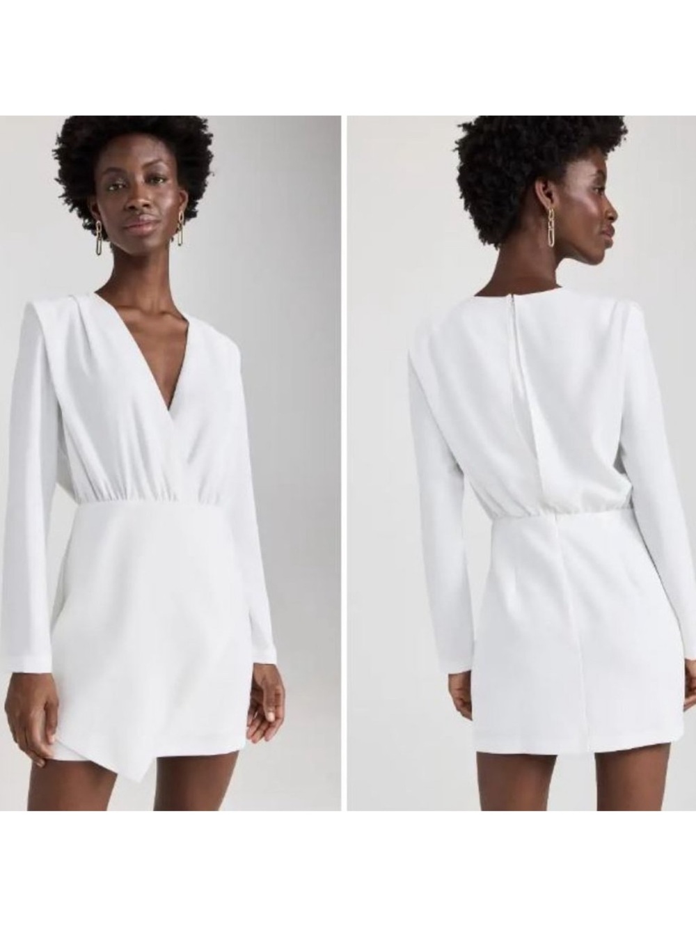 Amanda Uprichard Contessa White Long-Sleeve V-Neck Mini Dress